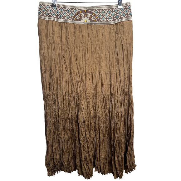 Kenar Size 12 100% Silk long Skirt Brown Beaded Stone - Picture 1 of 4